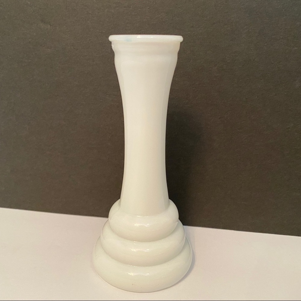RANDALL VASE WHITE MILK GLASS BUD FLOWER 6” 3 RING HOME ACCENT VINTAGE